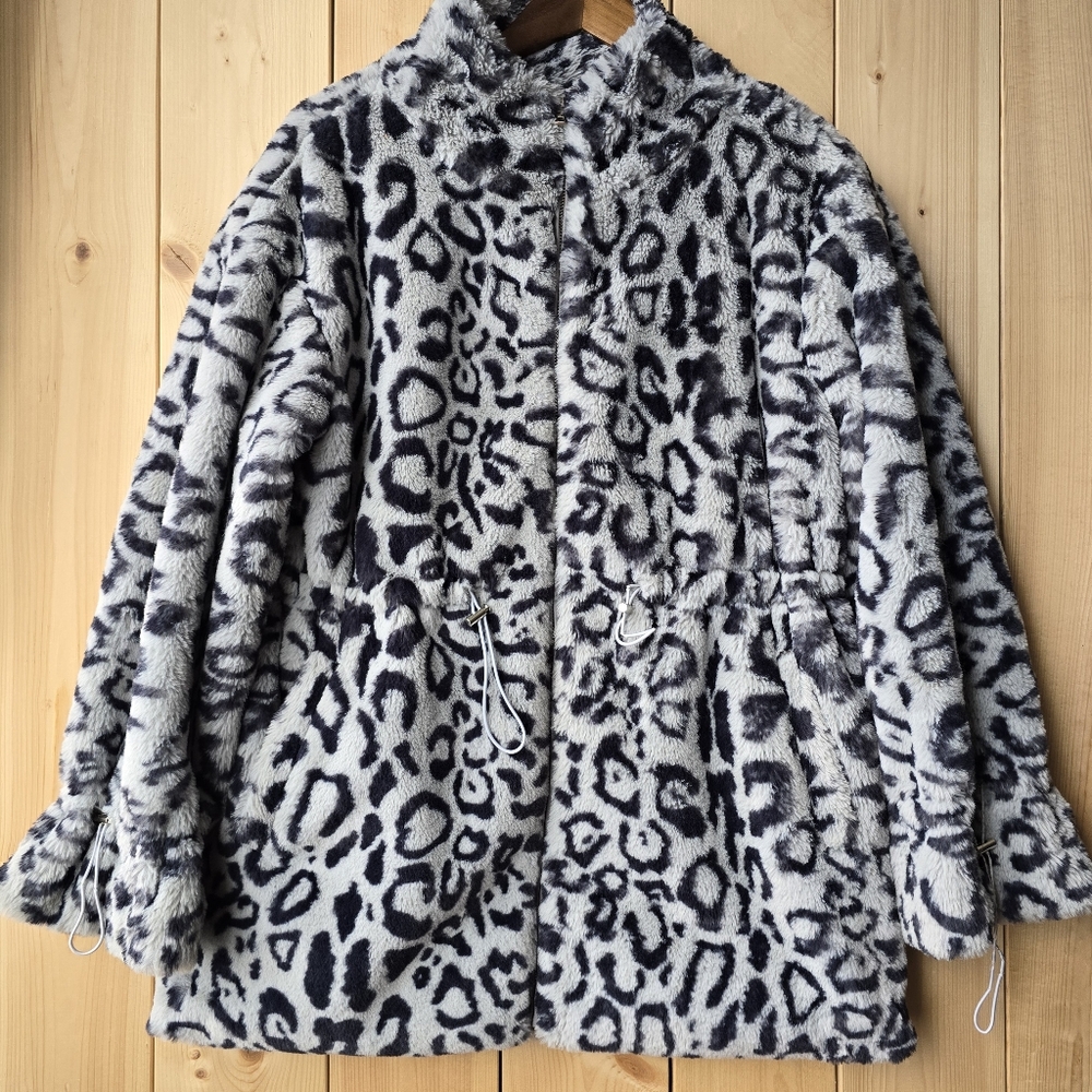 Minkas Leopard Print Faux Fur Winter Snow Jacket Womens Medium